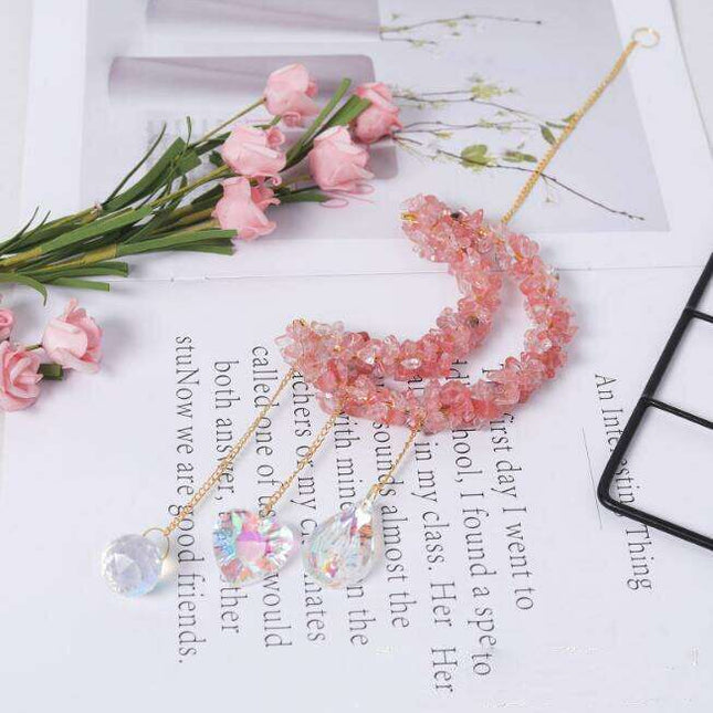 Celestial Harmony: Enchanting Moon and Sun Crystal Pendant with Colorful Bead Accents