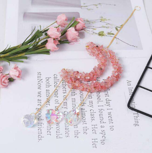 Celestial Harmony: Enchanting Moon and Sun Crystal Pendant with Colorful Bead Accents