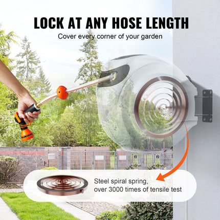 VEVOR Retractable Wall-Mounted Hose Reel with Swivel Design