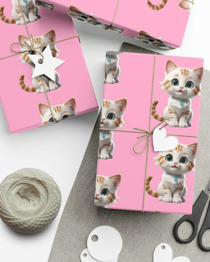 Sustainable Chic Cat-Themed Holiday Gift Wrap Set - Elegant Matte & Satin Choices