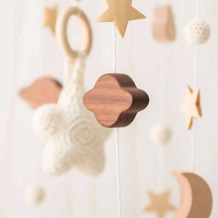 Wooden Musical Baby Rattle Mobile with Crib Bell for Newborns – Infant Hanging Toy Holder for 0-24 Months