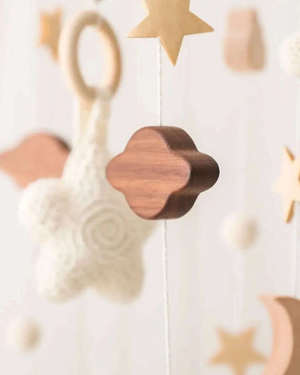 Wooden Musical Baby Rattle Mobile with Crib Bell for Newborns – Infant Hanging Toy Holder for 0-24 Months