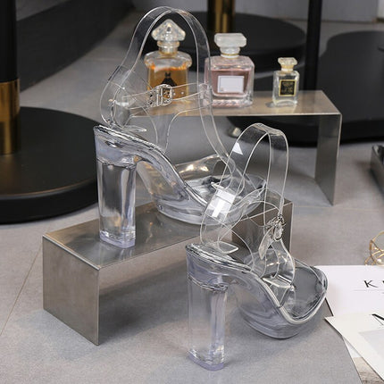 Peekaboo Studio Transparent Heeled Sandals with Crystal Accents