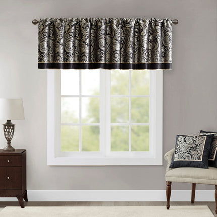 Room and Decor Jacquard Black Window Valance, 50x18", Durable Polyeste