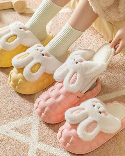Cute Rabbit Shoes Winter Fuzzy Slippers Women Detachable Washable House Shoes