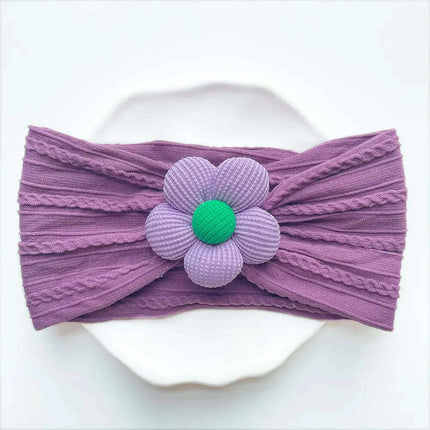 Flower-Embellished Nylon Hairband for Girls - Soft Elastic Turban Headwear for Newborns and Kids