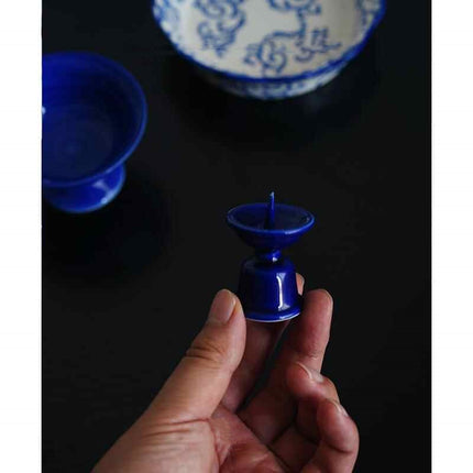 Dark Blue Ceramic Branch Candle Holder – Mini Table Decor Ornament