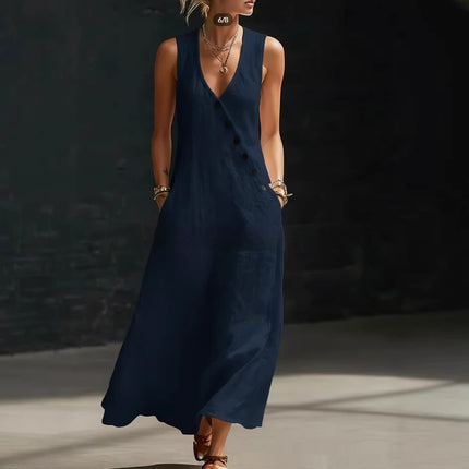 Peekaboo Studio Women's Buttoned Solid-Color Tank Dress with Pockets