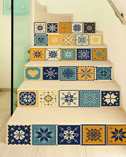 Transform Your Stairs with Stylish Abstract Geometric Decals