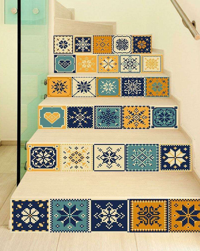 Transform Your Stairs with Stylish Abstract Geometric Decals