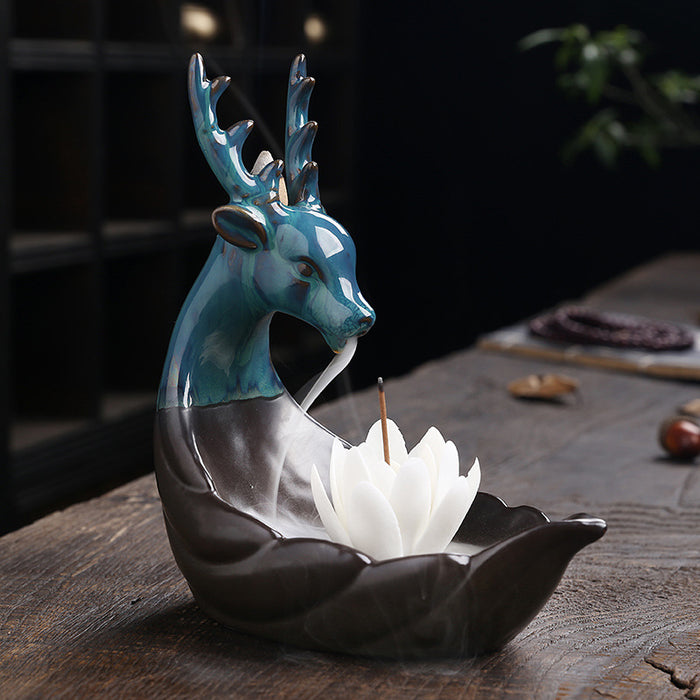 Nordic Serenity Ceramic Deer Backflow Incense Burner - Modern Home Decor Piece