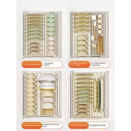 Pull-Out Kitchen Dish Rack Organizer with Adjustable Storage