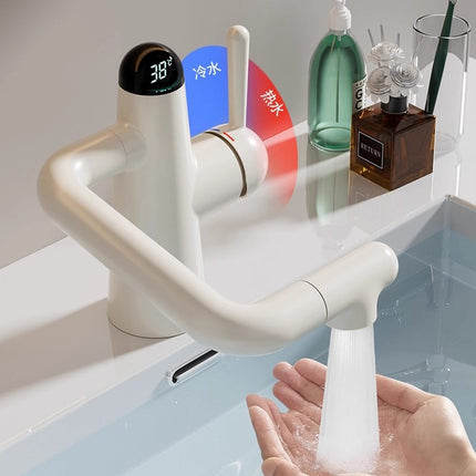 Anti Splash Brass Faucet Rotating Design and Digital Display in White Gunmetal