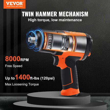 VEVOR Air Impact Wrench - 1400ft-lb Torque, 90-120PSI Power