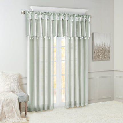 Room & Decor Lightweight Faux Silk Valance with Beads, Dusty Aqua 50x2