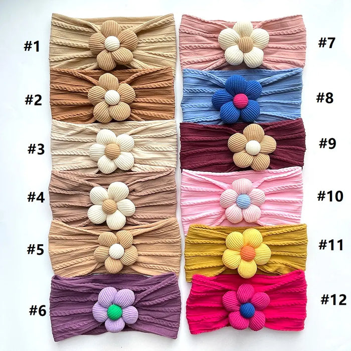 Flower-Embellished Nylon Hairband for Girls - Soft Elastic Turban Headwear for Newborns and Kids