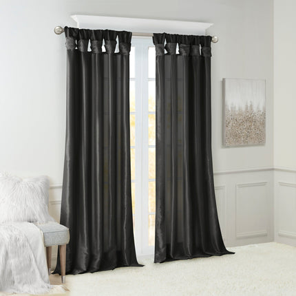 Room & Decor Twist Tab Lined Window Curtain Panel, Black, 50x108
