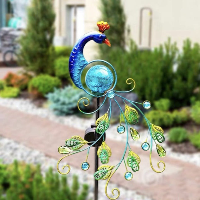 Peekaboo Studio Metal Peacock Solar Garden Lamp with Colorful LED Ligh