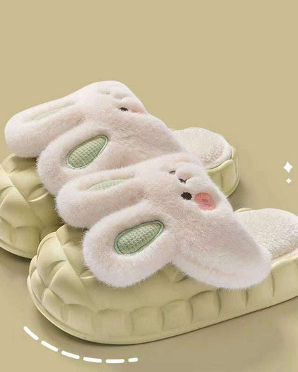 Cute Rabbit Shoes Winter Fuzzy Slippers Women Detachable Washable House Shoes