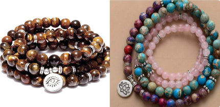 Peekaboo Studio Tiger Eye Bracelet Necklace - 108 Buddha Beads, Lotus
