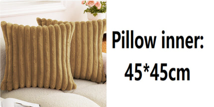 Rabbit Fur Solid Color Vertical Bar Plush Square Cushion Cover