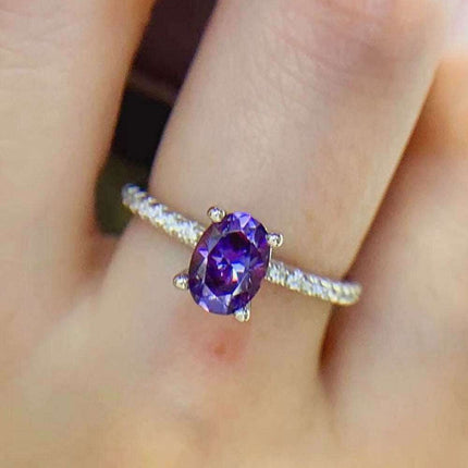 Lavender Lab-Diamond 1 Carat Sterling Silver Ring with Platinum Accents - Luxurious Purple Gemstone Jewelry for an Elegant Touch