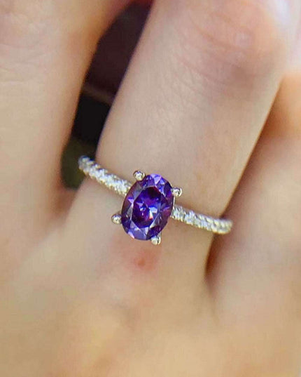 Lavender Lab-Diamond 1 Carat Sterling Silver Ring with Platinum Accents - Luxurious Purple Gemstone Jewelry for an Elegant Touch