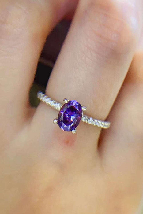 Lavender Lab-Diamond 1 Carat Sterling Silver Ring with Platinum Accents - Luxurious Purple Gemstone Jewelry for an Elegant Touch