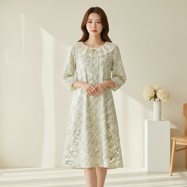 Cute Womens SpringSummer Long-Sleeve Loungewear Dress