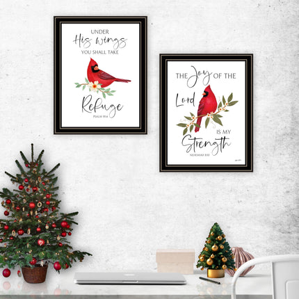 Annie Lapoint 2-Piece Red Cardinals Wall Art Set, Black Framed Decor