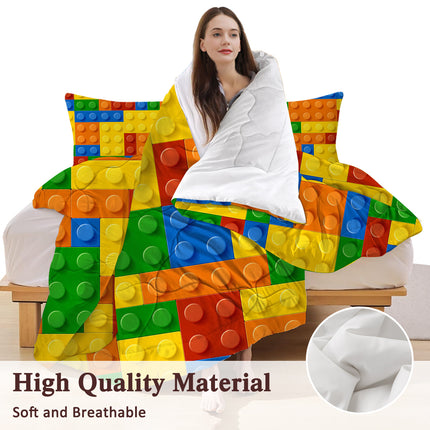 Peekaboo Studio 3pcs Colorful Dot Building Blocks Comforter Set, Thin