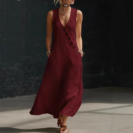 Peekaboo Studio Women's Buttoned Solid-Color Tank Dress with Pockets