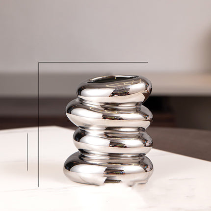 Silver Plated Irregular Ceramic Vase With Plain Pattern