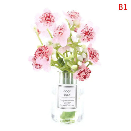 Hanging Mini Glass Vase Wind Chimes with Mini Flower Decor for Home and Dollhouse