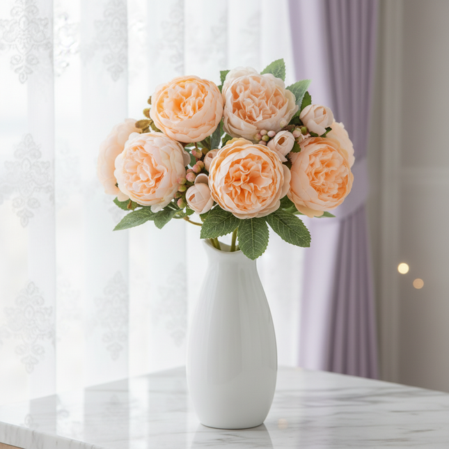 Peekaboo Studio Peony Artificial Bouquet - Lifelike & Elegant Home Dec