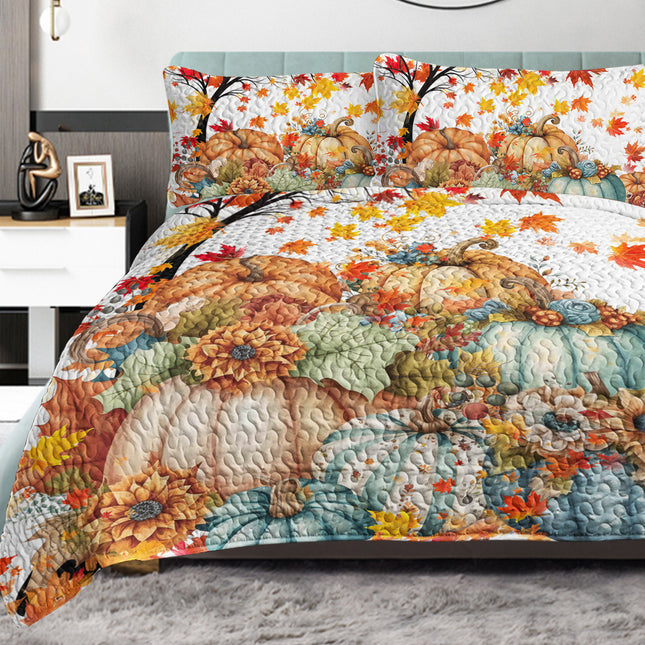Peekaboo Studio Colorful Pumpkin Pattern Quilt Set with 2 Pillowcases