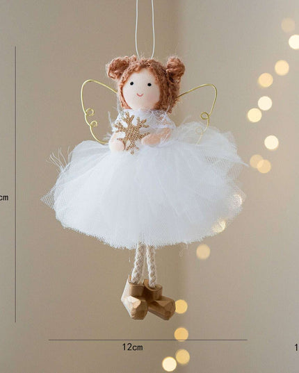 Christmas White Tulle Skirt Golden Wings Angel Girl Pendant