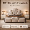 180X200cm Bed (1 Bed + 2 Night stands) / Greige