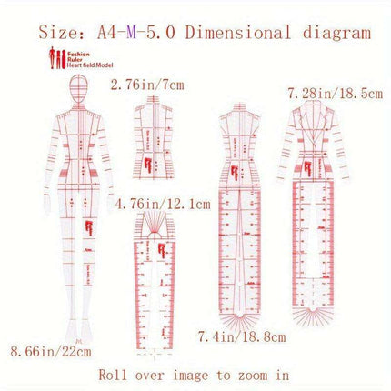 Fashion Designer's Acrylic Sketch Ruler - Ultimate Guide for Human Figure and Garment Designs