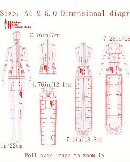 Fashion Designer's Acrylic Sketch Ruler - Ultimate Guide for Human Figure and Garment Designs