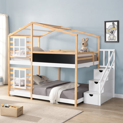 Peekaboo Studio Full Over Full Bunk Bed with Roof, Windows & Storage