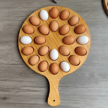 Wooden Egg Tray Organizer — Pine Wood Grid Holder (16 or 24 Holes)