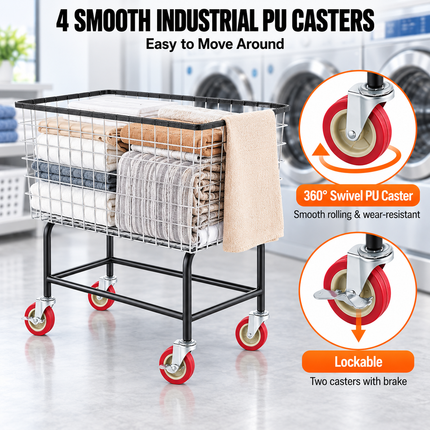 TideRise Wire Laundry Cart with Wheels, 3.8 Bushel Capacity, 32.5 Laundry Carts wire-laundry-cart-3-8bushel-wire-laundry-basket-with-wheels-32-5x21-3x29-9-commercial-laundry-basket