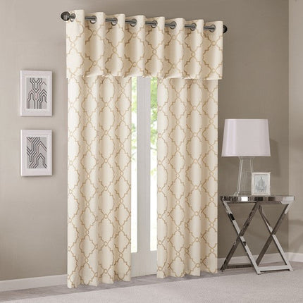 Room & Decor Fretwork Print Grommet Top Valance, Beige Gold, 50x18