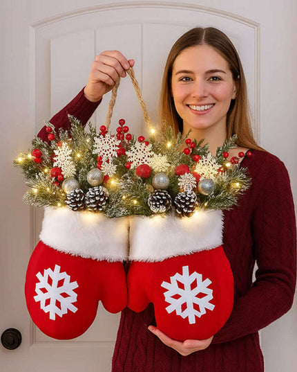 Christmas Garland Creative Glove Shaped Simulated Flower Wreath Window Door Gate Decoration Door Sign Xmas Party Decoration