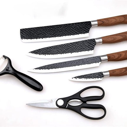 6-Piece Stainless Steel Forged Kitchen Knife Set with Scissors and Ceramic Peeler