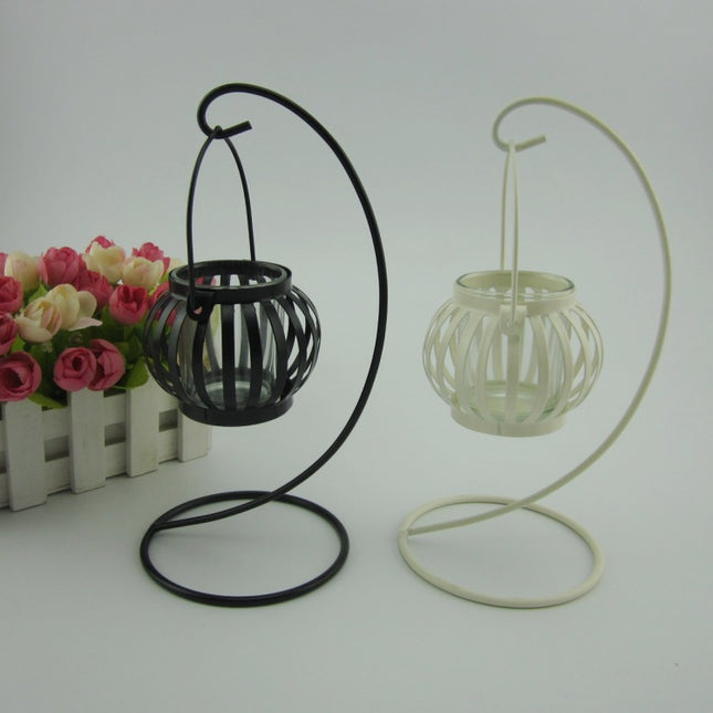 Chinese Cast Iron Garden Lantern Candle Holder Stand Glass Metal
