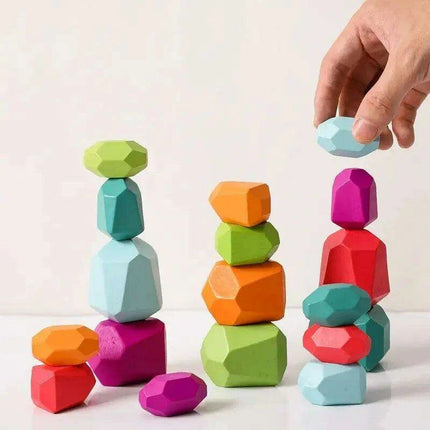 Colorful Wooden Building Blocks Kit for Creative Learning and Logical Development