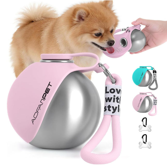 Peekaboo Studio Portable Stainless Steel Dog Water Bottle & Bowl