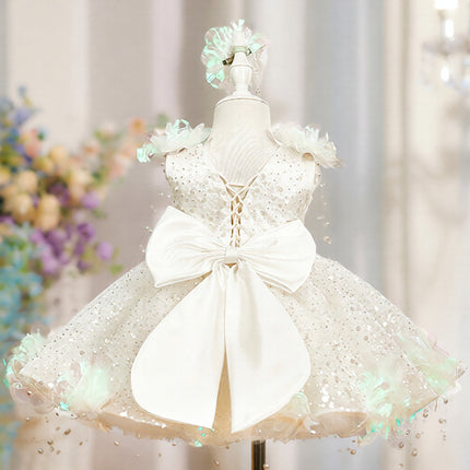 Peekaboo Studio Sequin Pearl Flower Girl Dress with Elegant Gown Desig